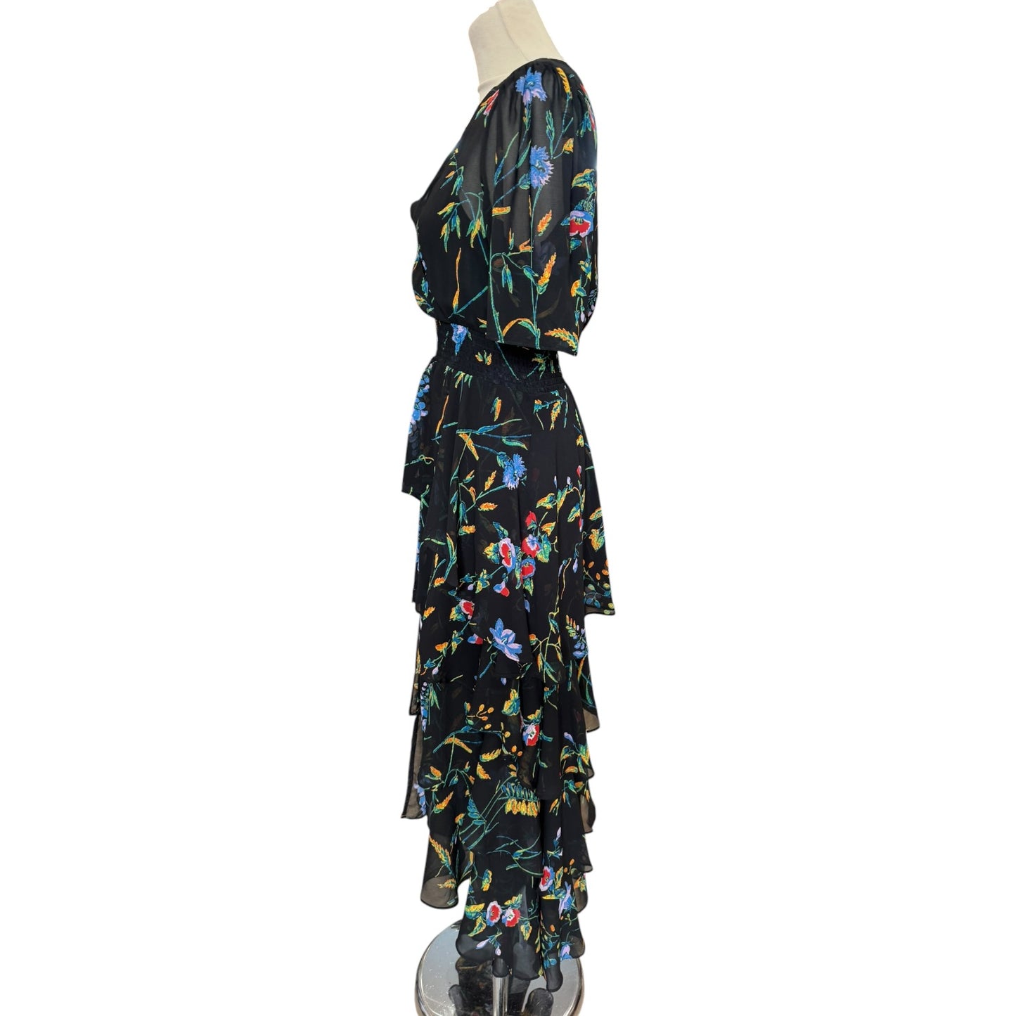 Maje Printed Maxi Dress with Ruffles - 10