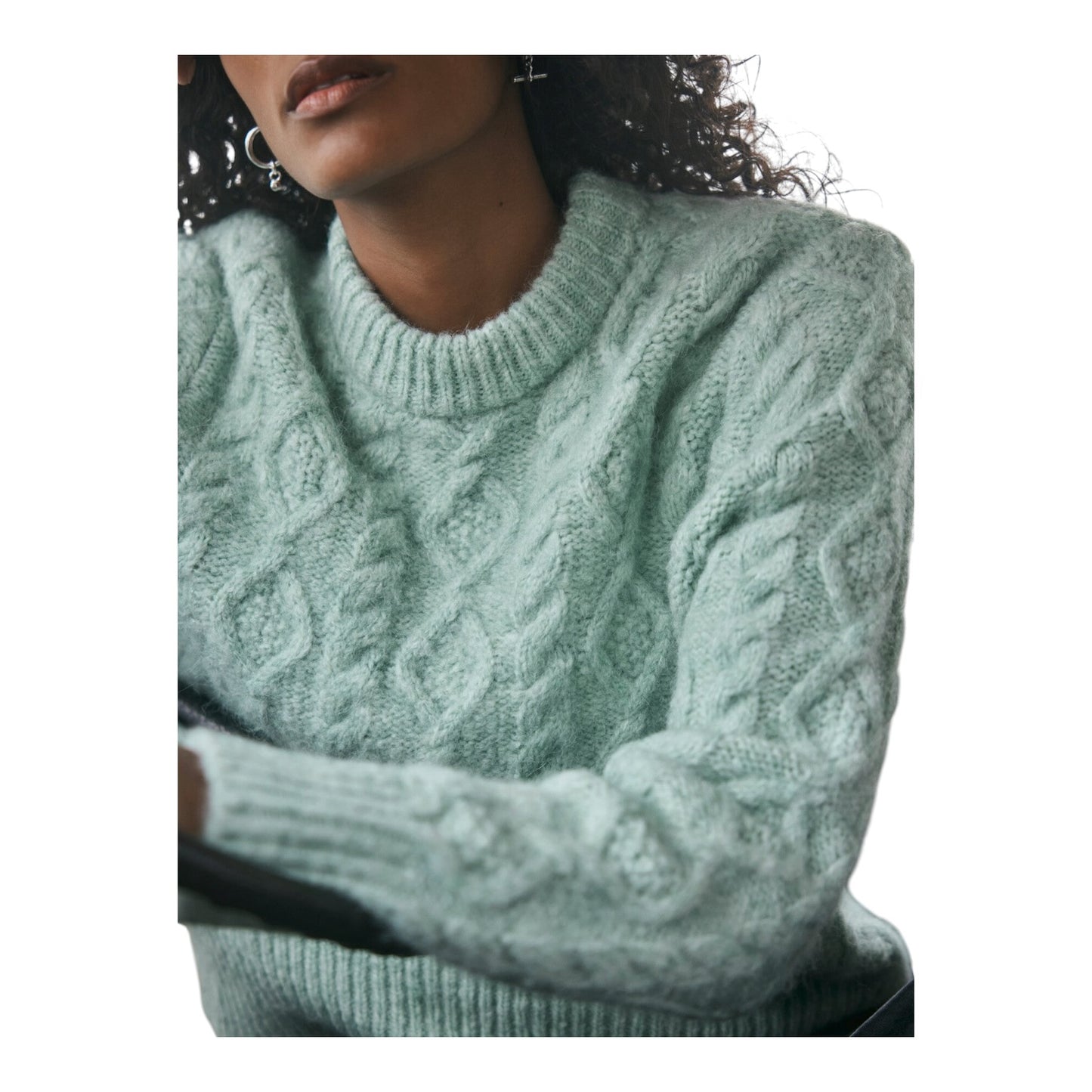 Mint Velvet Mint Green Cable Fluff Jumper - 12 - NEW