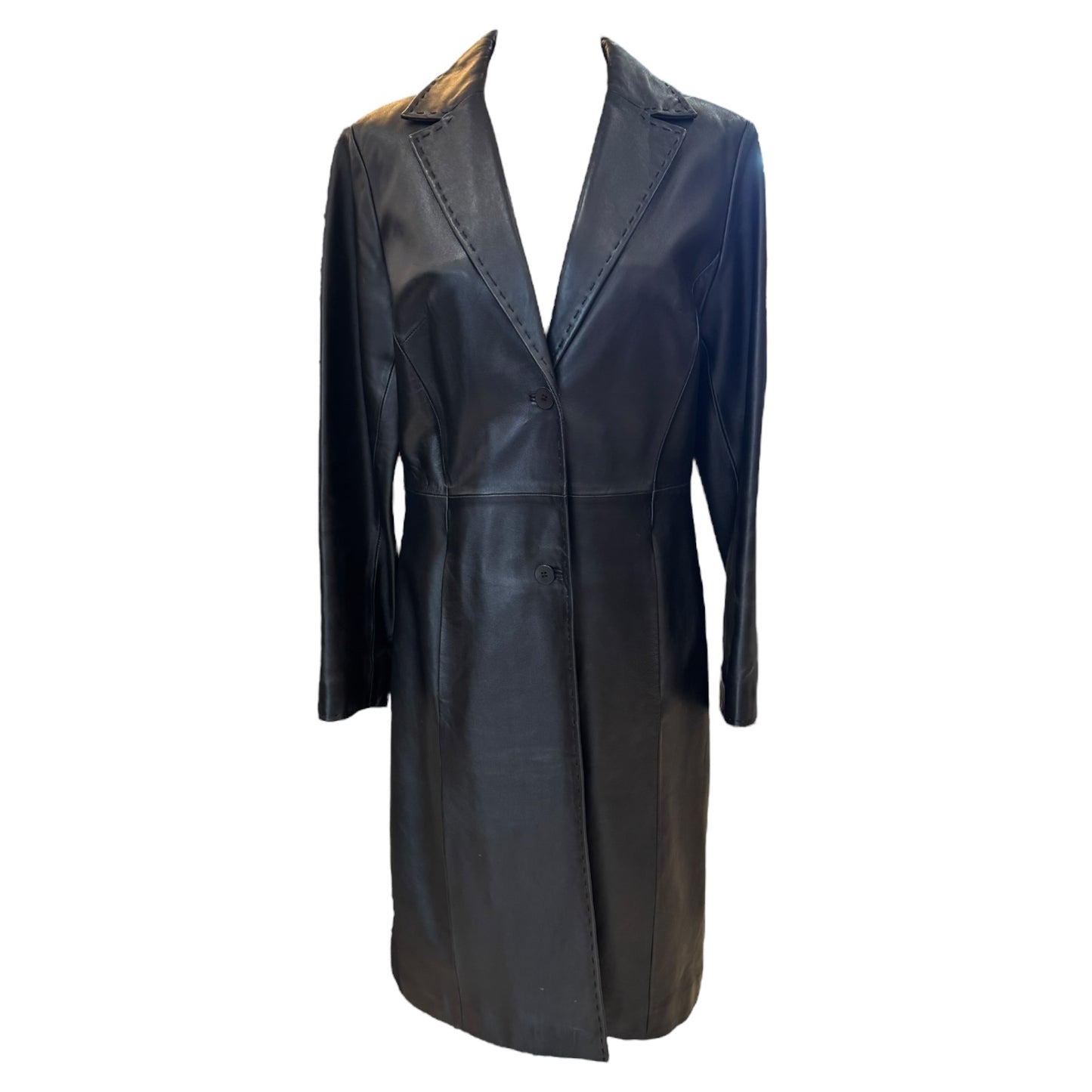 Helium Black Leather Longline Coat - 12