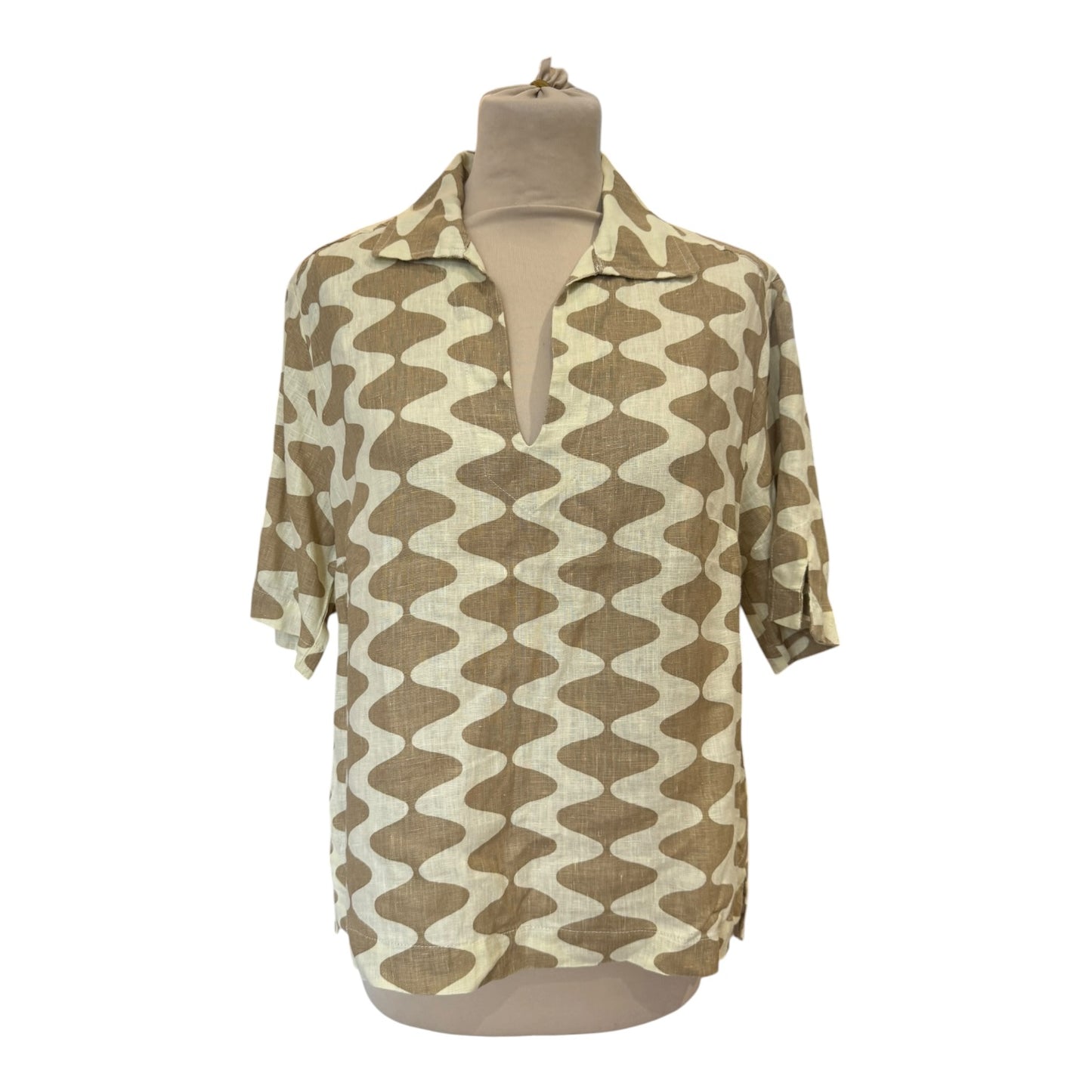 OAS Beige and Cream Linen Shirt - 10/12