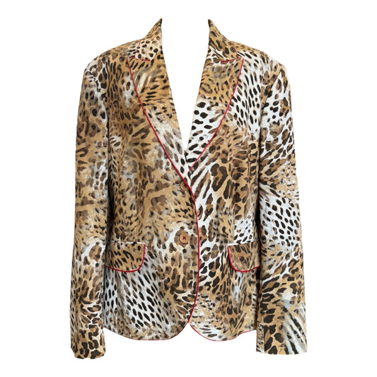 Escada Leopard Print Blazer with Red Trim - 16/18
