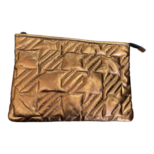 Maje Quilted Bronze Metallic Leather Clutch Bag