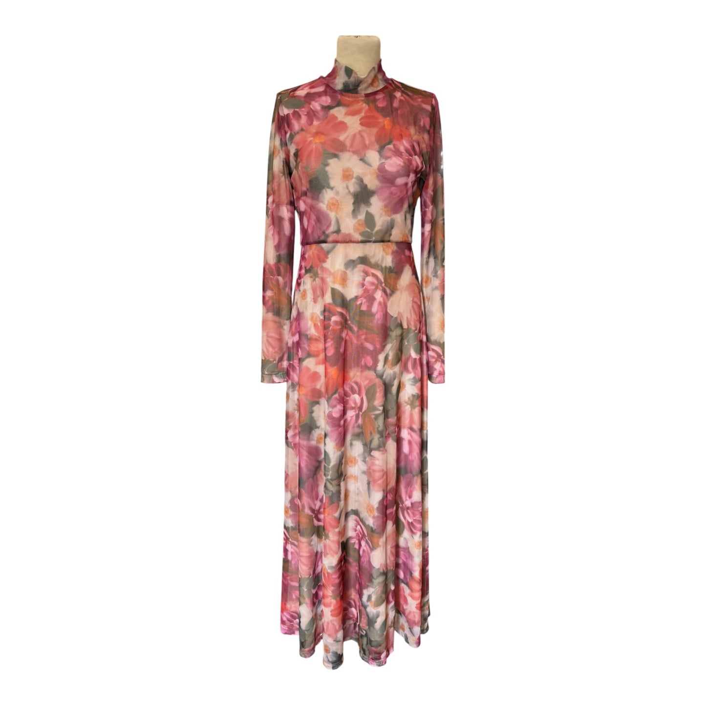 Kachel High-Neck Floral Mesh Maxi Dress - 10