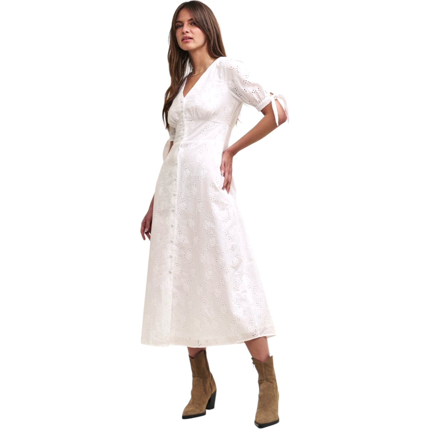 Nobody's Child White Plain Alexis Midi Dress - 14 - NEW