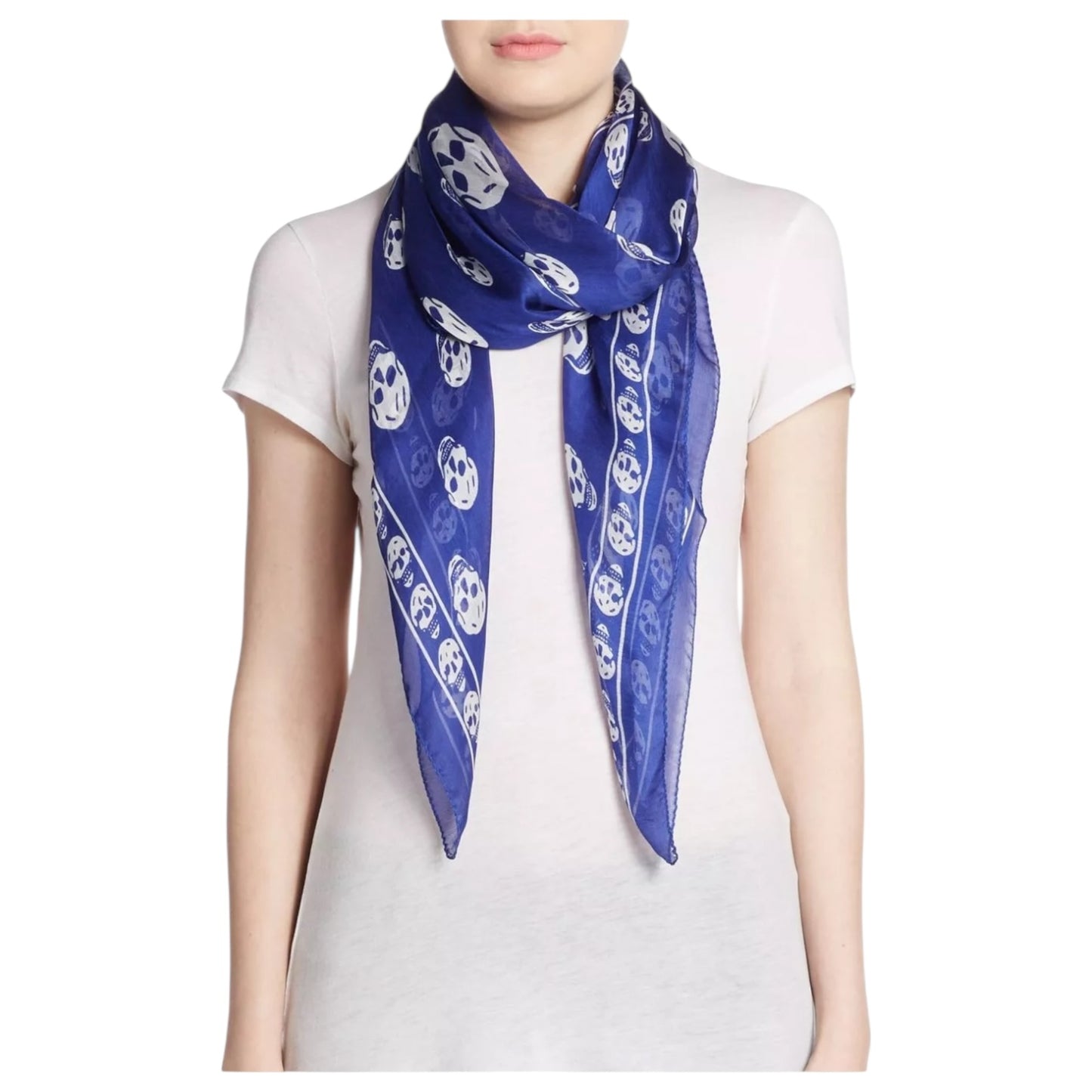 Alexander McQueen Blue and White Silk Scarf - NEW