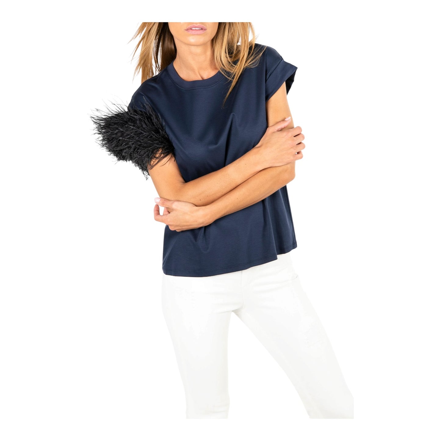 Sport Max Navy Feather Sleeve T Shirt - 10