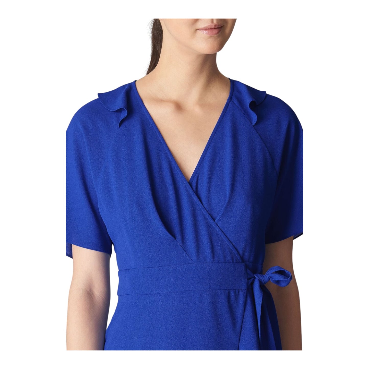 Whistles Blue Abigail Frill Wrap Midi Dress - 12