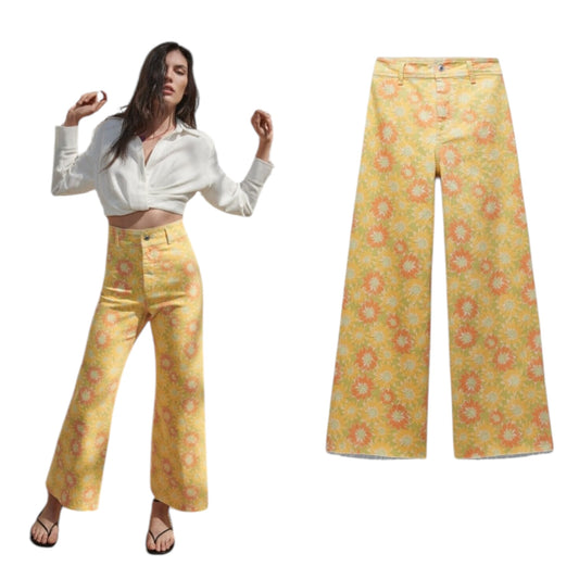 Zara Yellow Floral 'Marine Straight' Jeans - 10