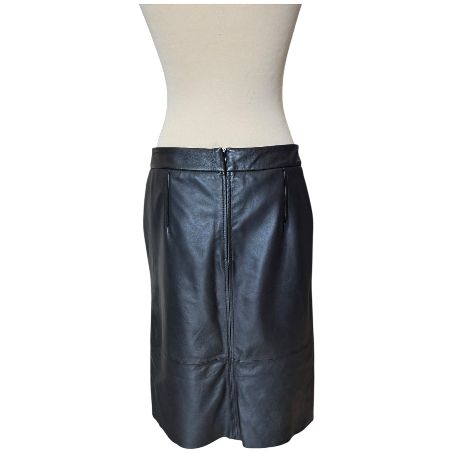 Riani Black Leather Knee Length Skirt - 12
