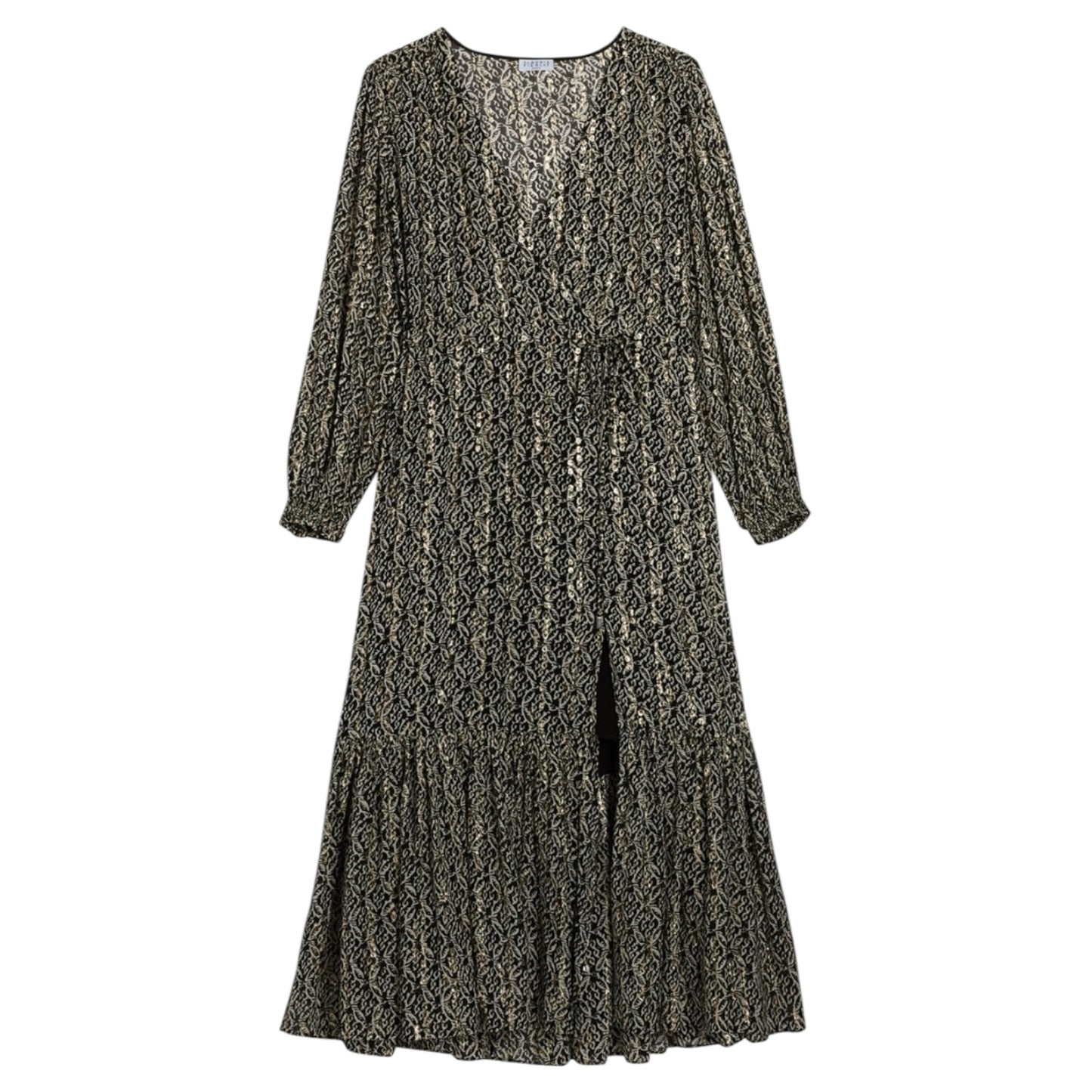 Claudie Pierlot Printed Midi Dress in Black and Gold - 12/14