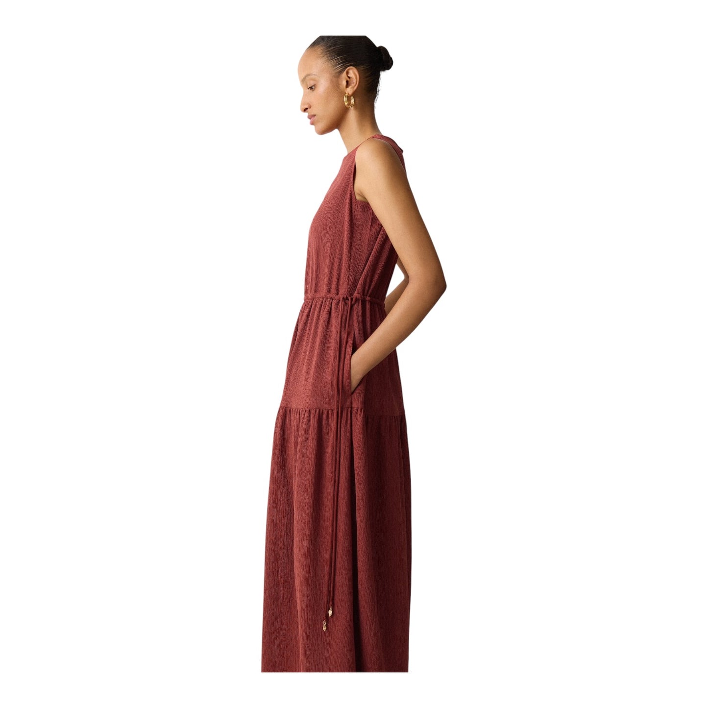 Jigsaw Brown Fine Crinkle Jersey Maxi Dress - 16