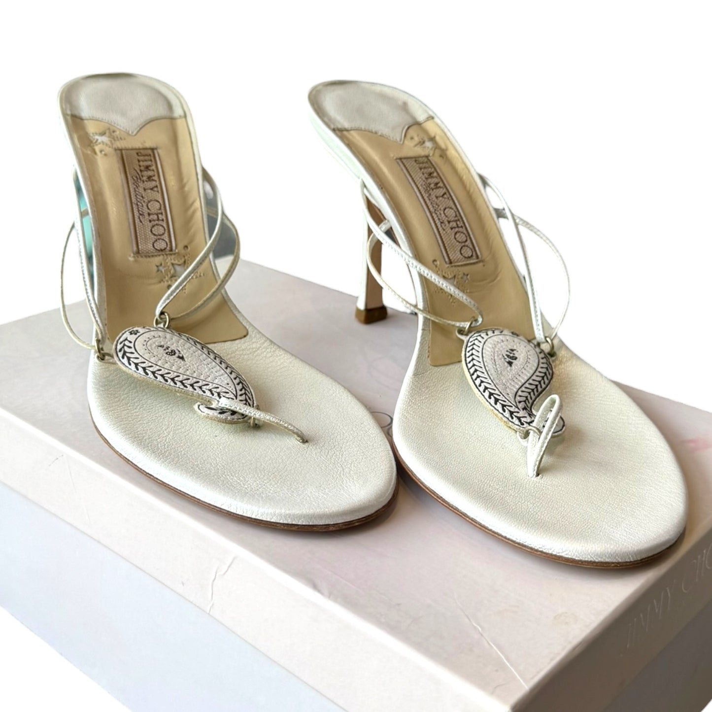 Jimmy Choo Platinum Paisley Motif Heels - 39.6 / 6.5