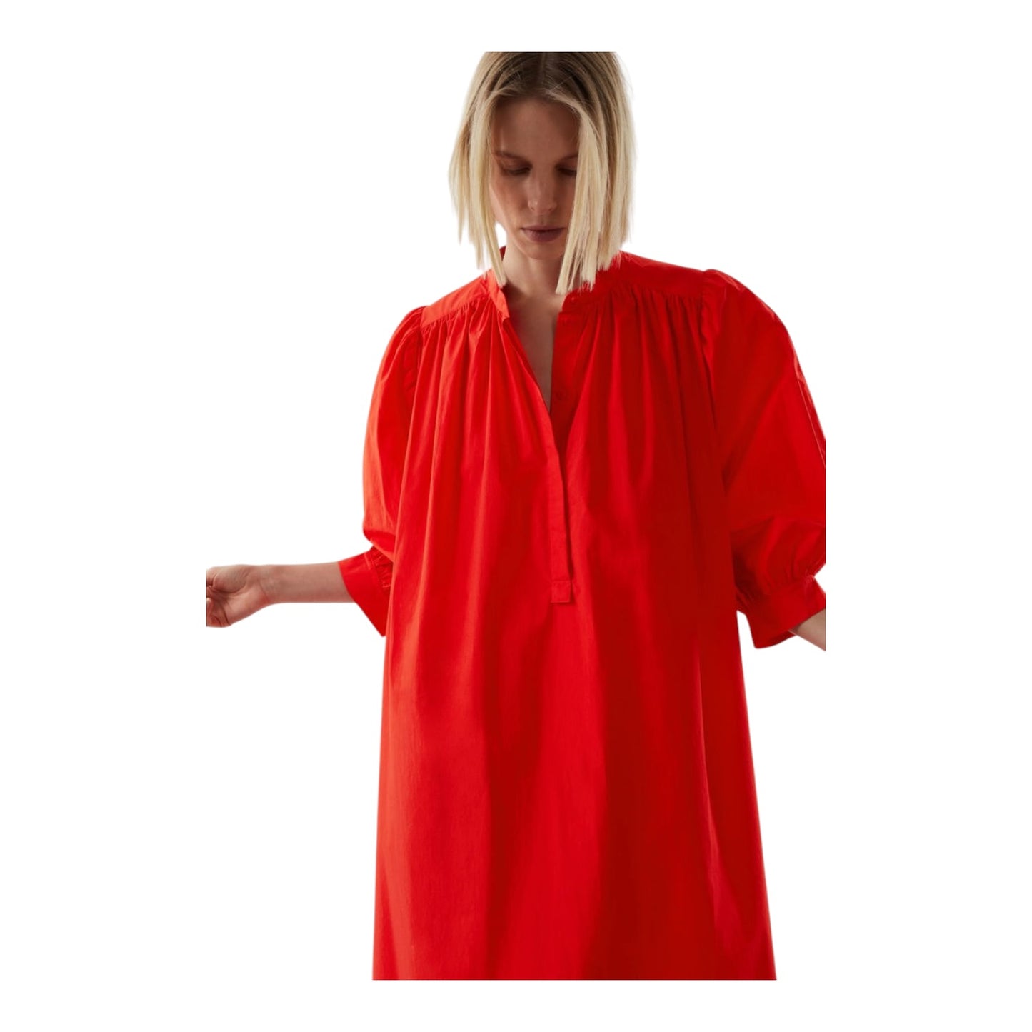 COS Tomato Red Puff-Sleeve Belted Dress - 12/14