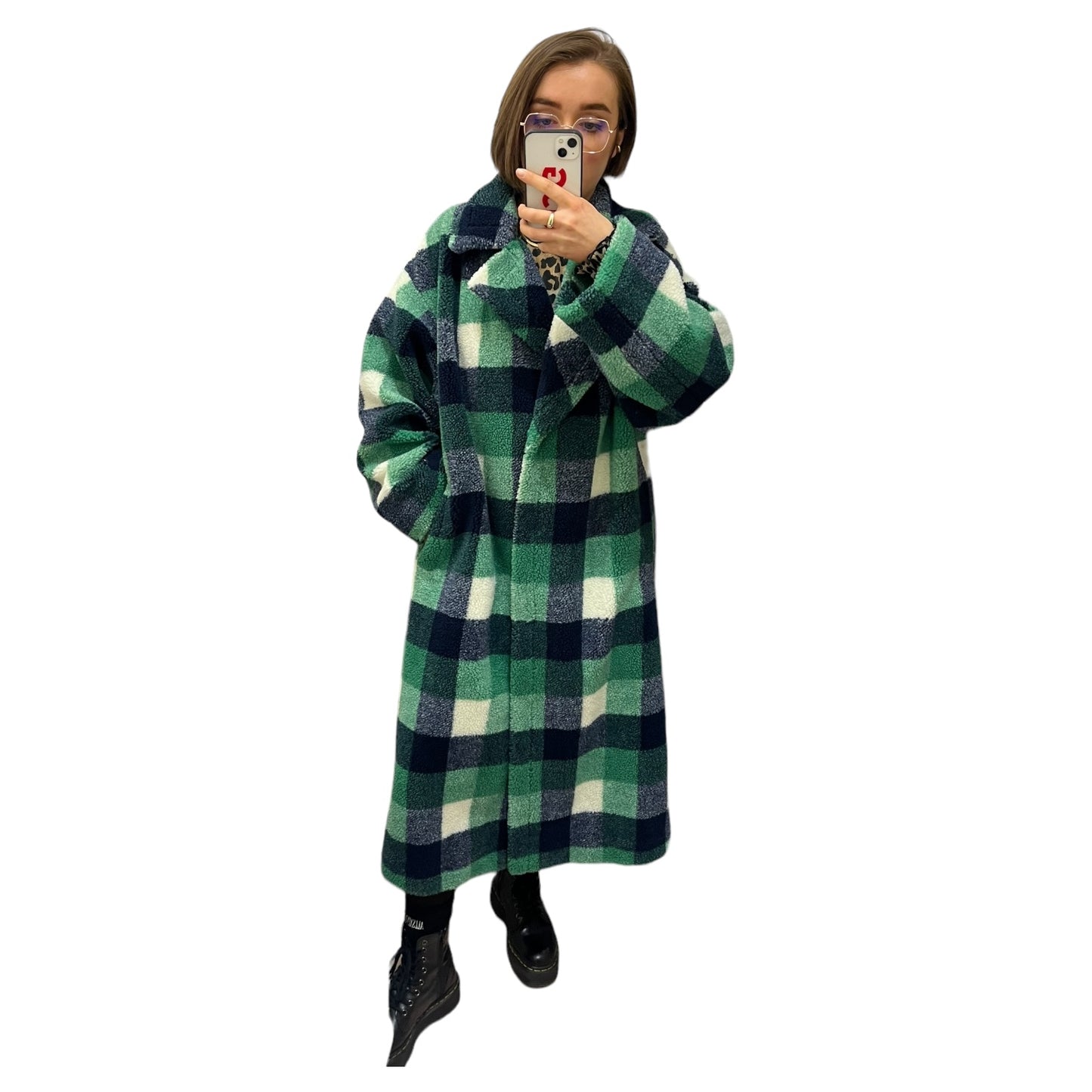 Stand Studio Green Check Coat