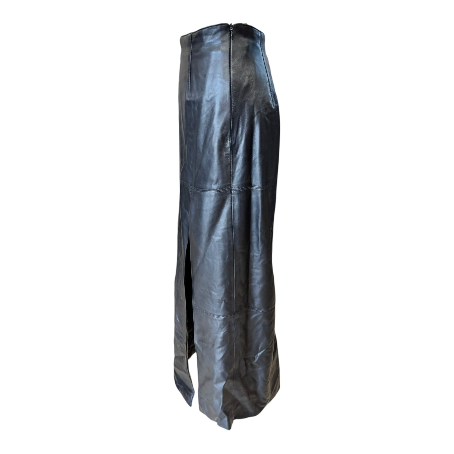 Escada Black Maxi Leather Skirt with Slit - 10