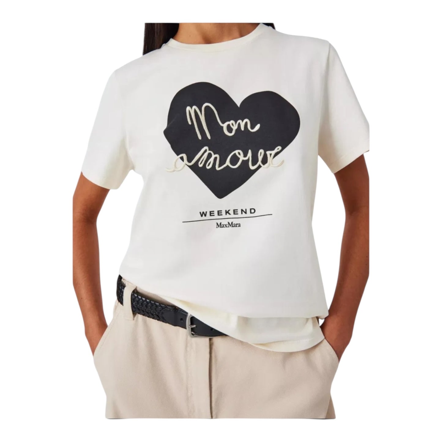 Weekend Max Mara Vello Mon Amour Cream Navy T Shirt - 10