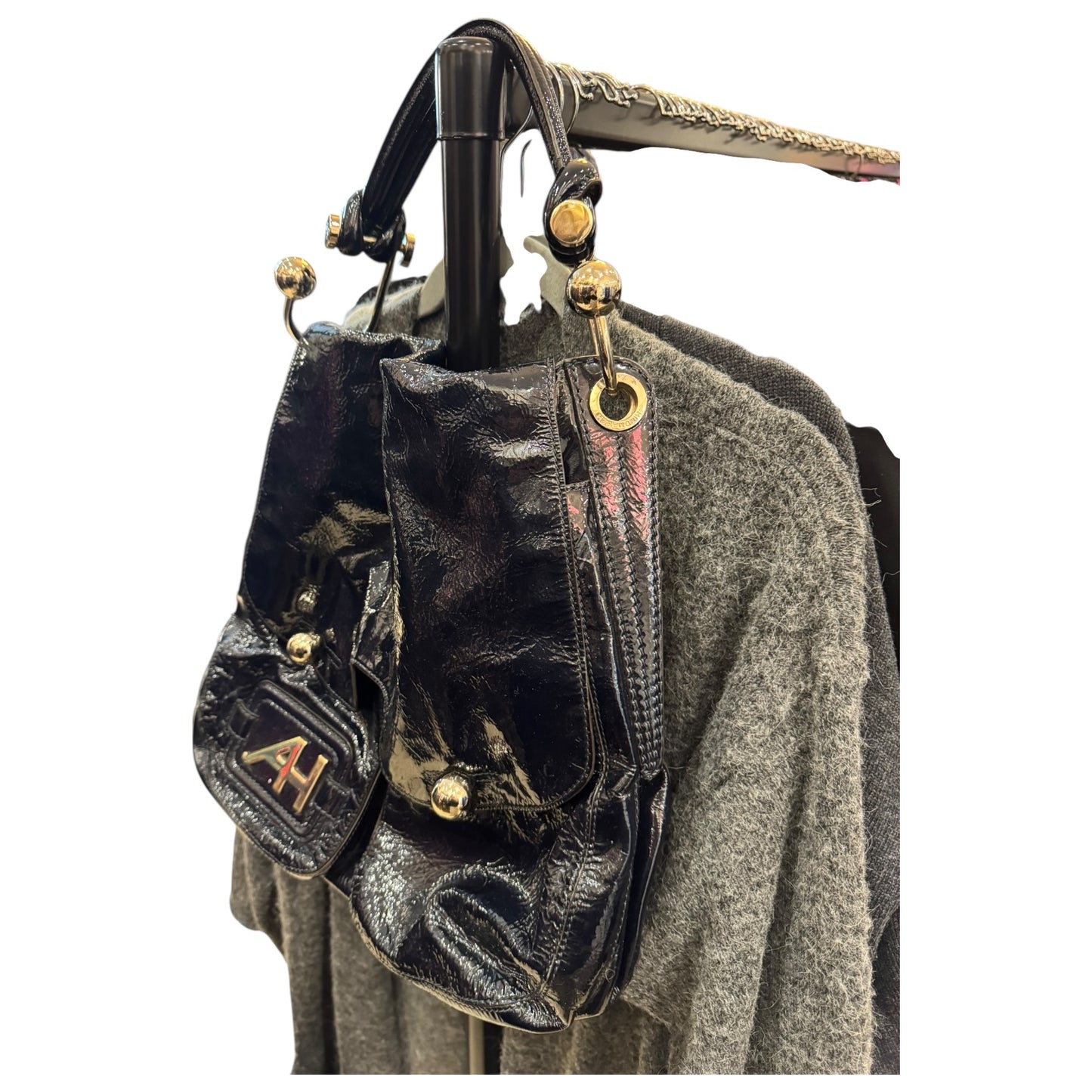 Anya Hindmarch Black Patent Leather and Silver Bag