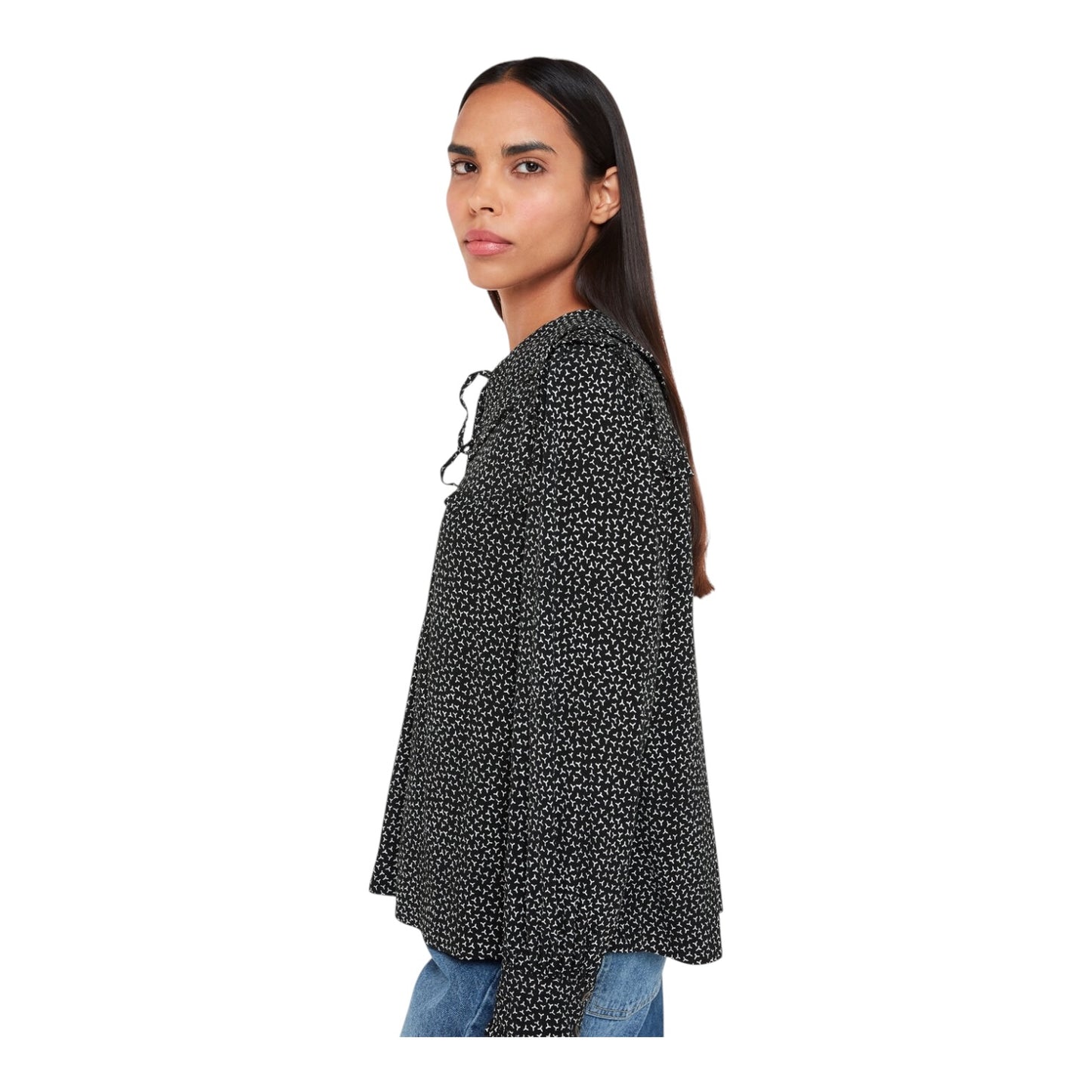 Whistles Black Y Print Ruffled Blouse - 12