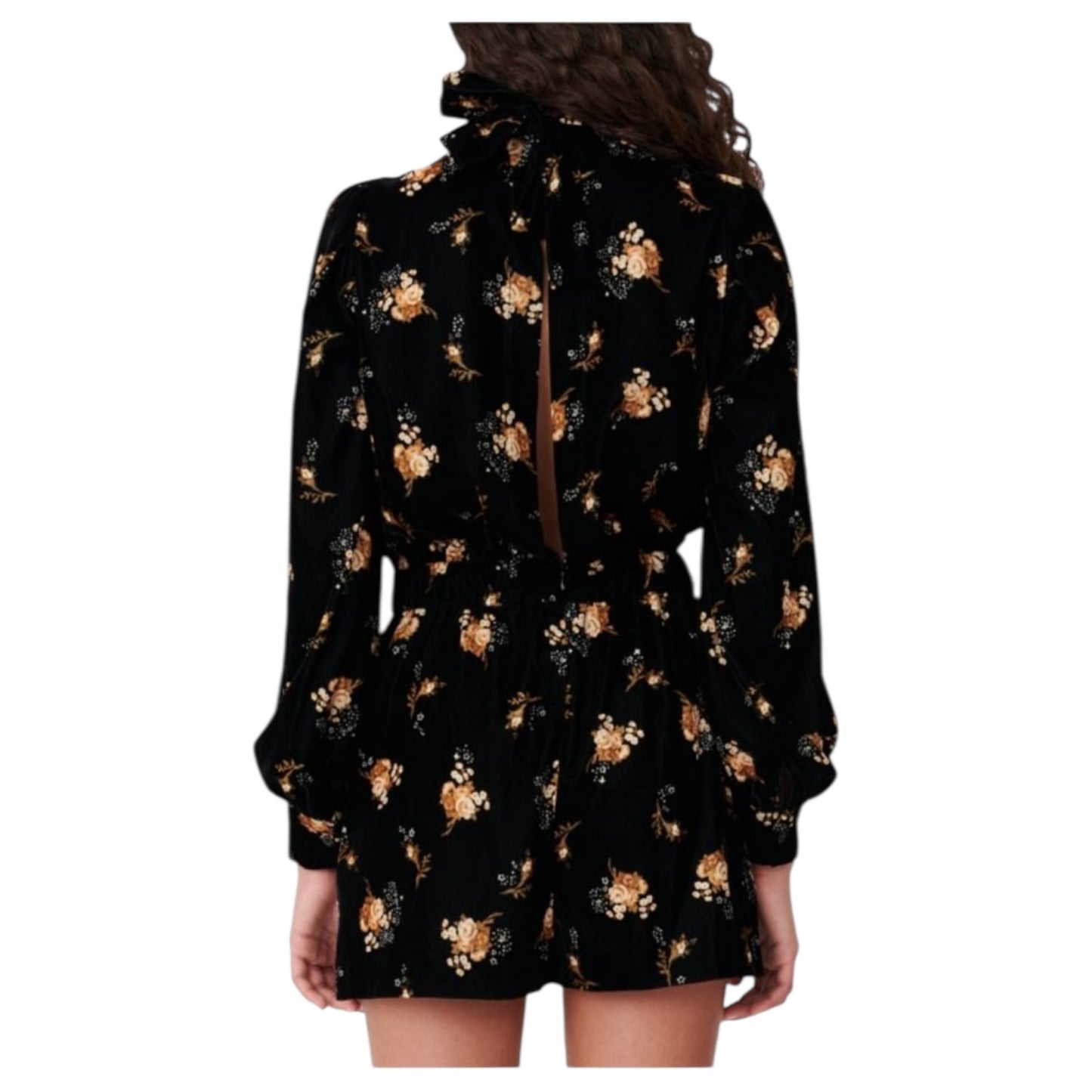 Maje Inouk Black Floral Velvet Playsuit