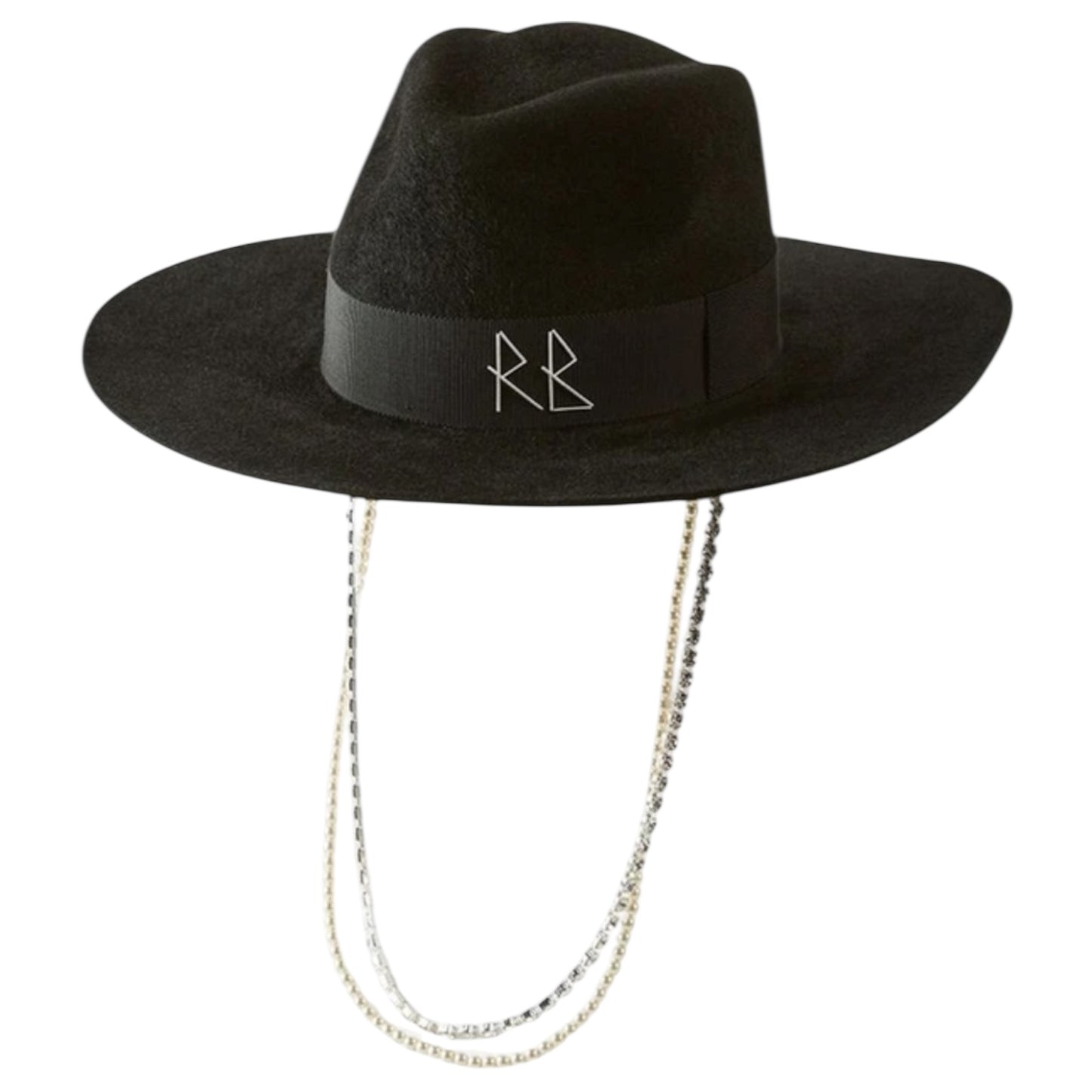 Ruslan Baginskiy Black Fedora Hat Crystals And Pearls - L
