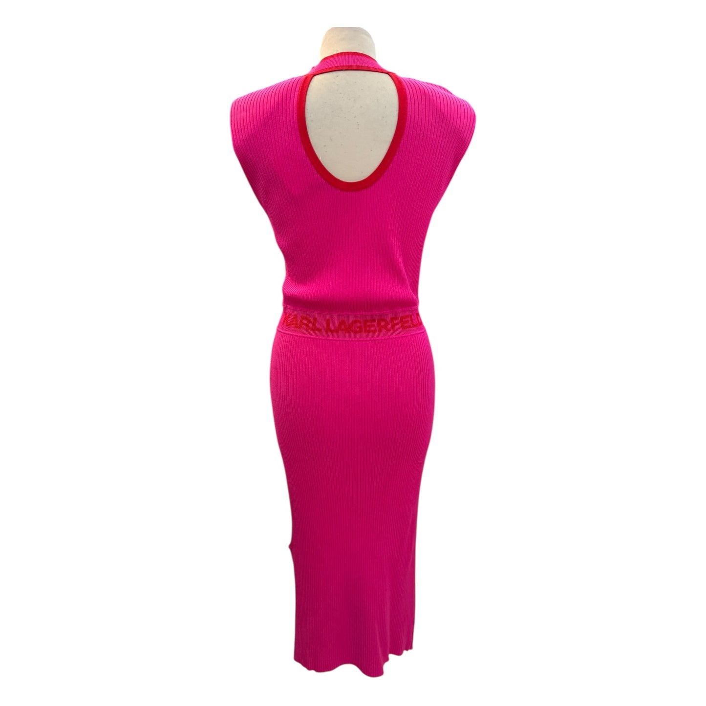 Karl Lagerfeld Pink and Red Sleeveless Knitted Midi Dress - 10