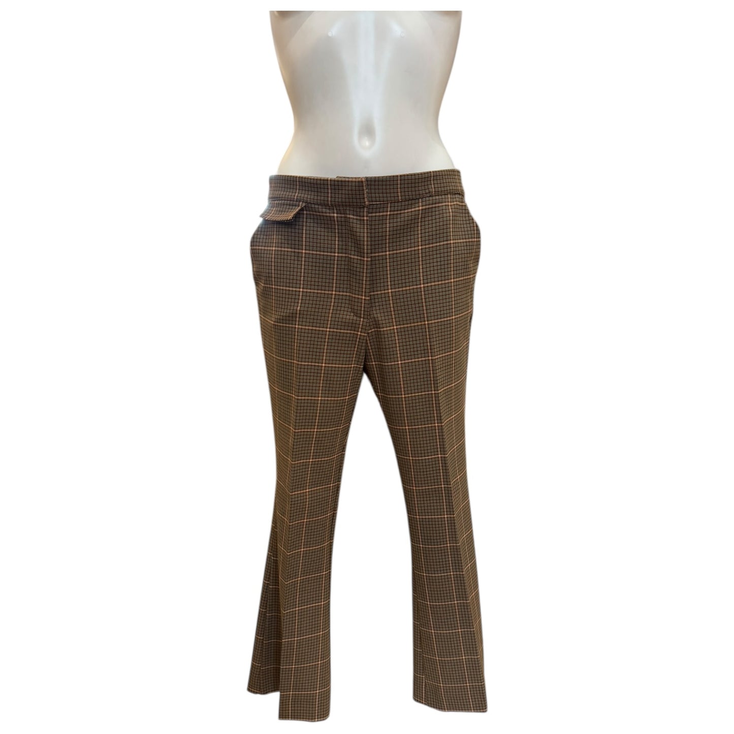 Grifoni Tan and Teal Check Flare Leg Suit - 10
