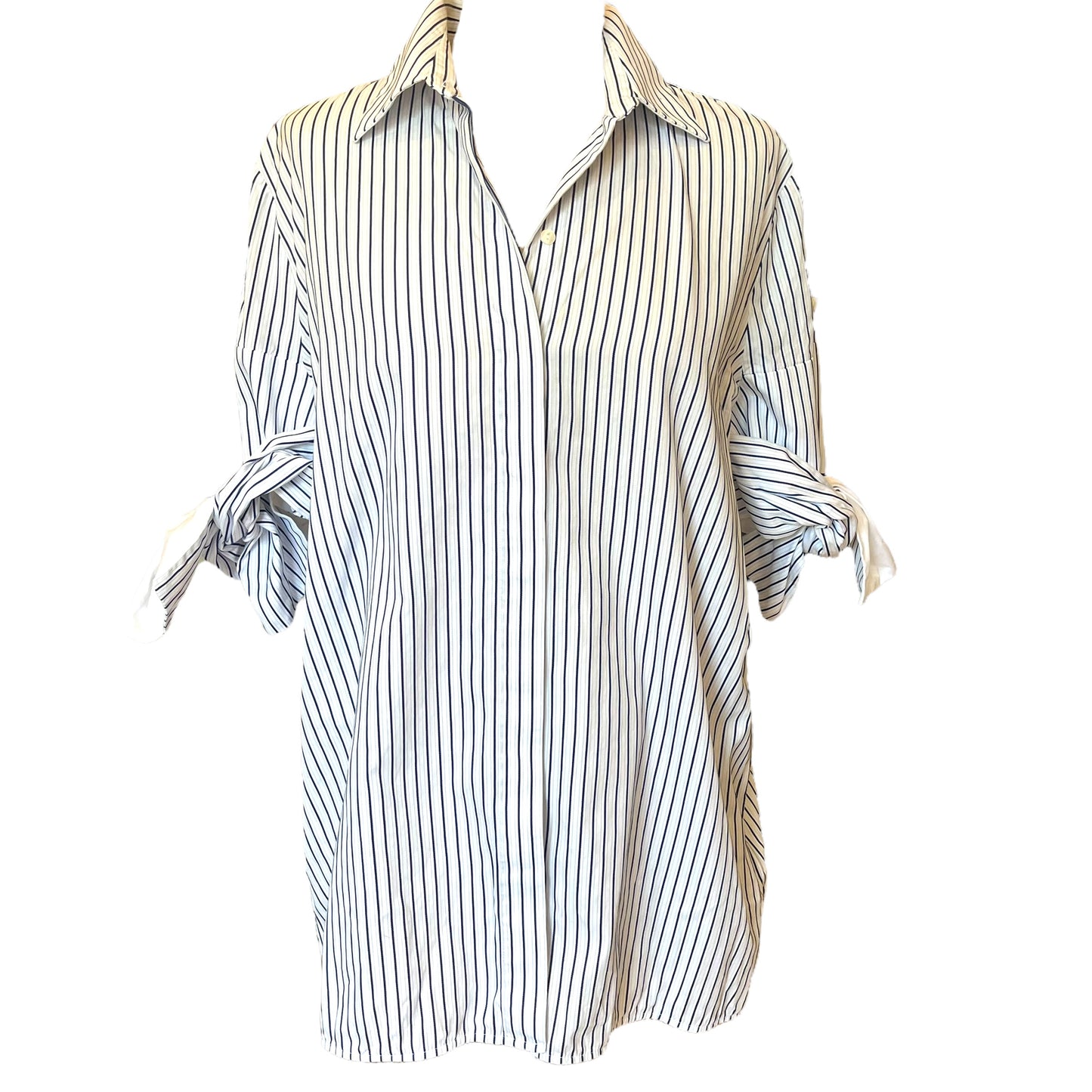 Victoria Beckham White and Navy Stripe Shirt - 14