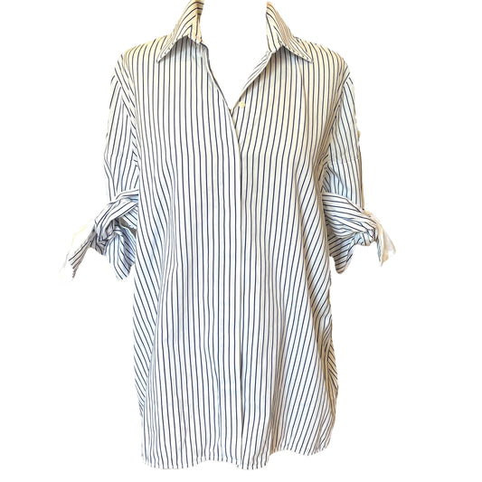 Victoria Beckham White and Navy Stripe Shirt - 14