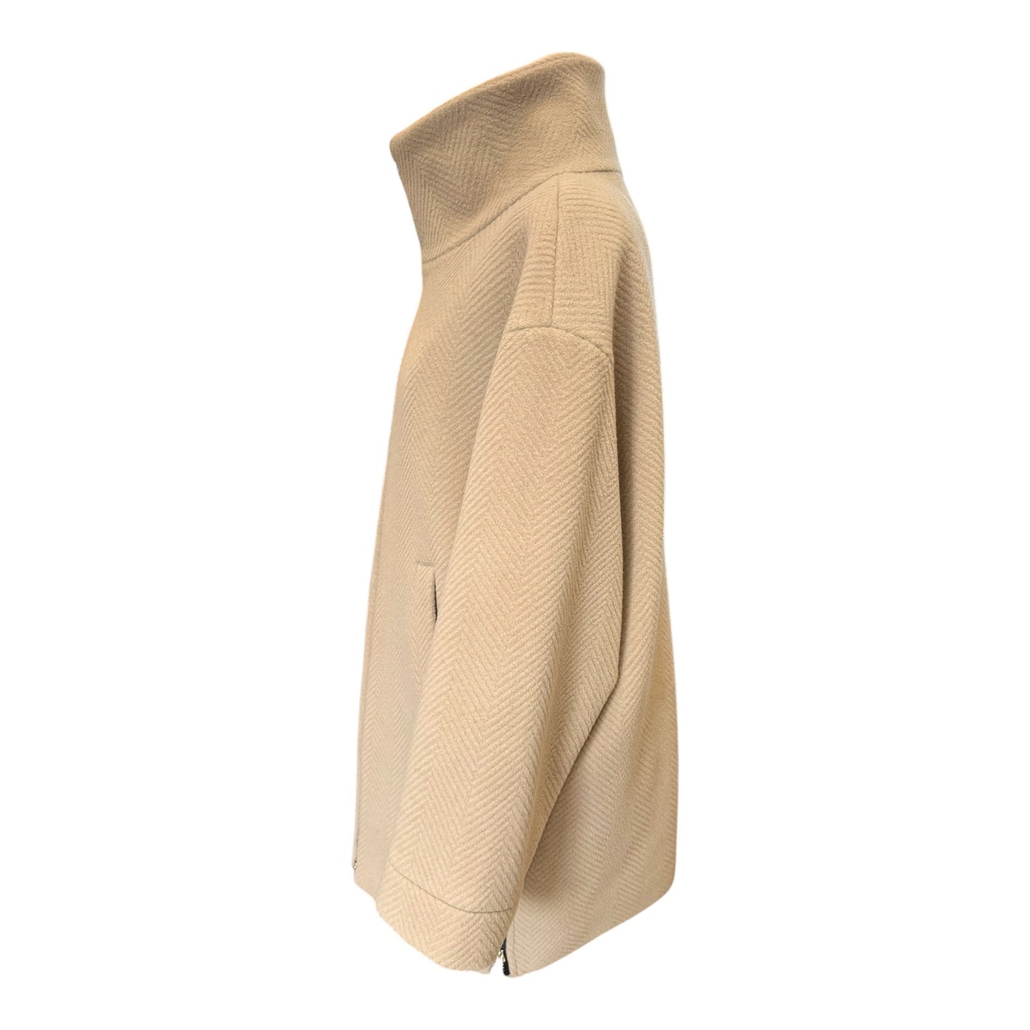 Herno Beige Herringbone Zip Up Coat - 12/14