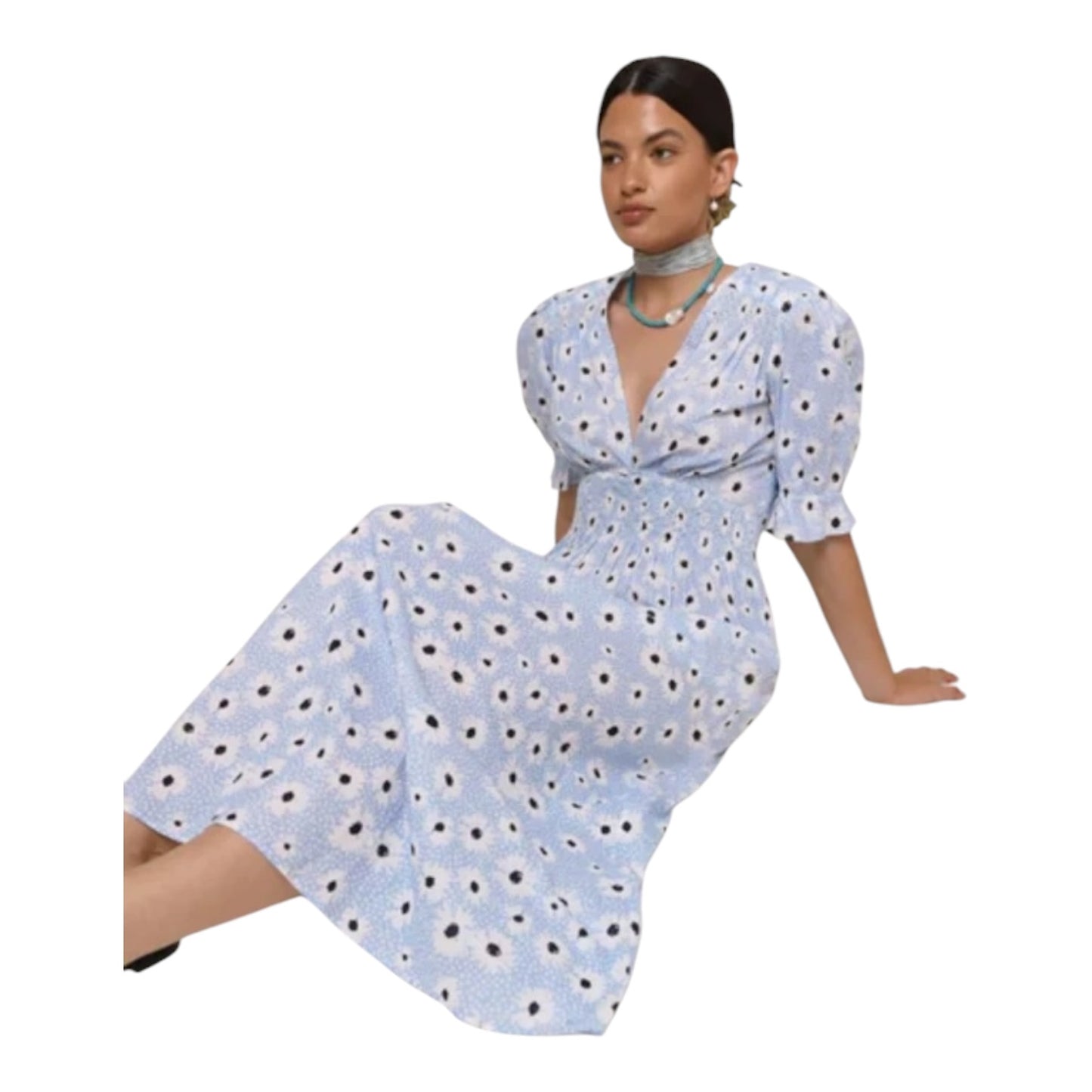 Rixo Sabi Blue Floral Print Dress - 14