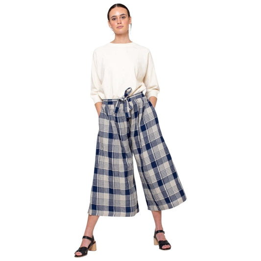 Ichi Antiquites Blue Check Linen Culottes - 10