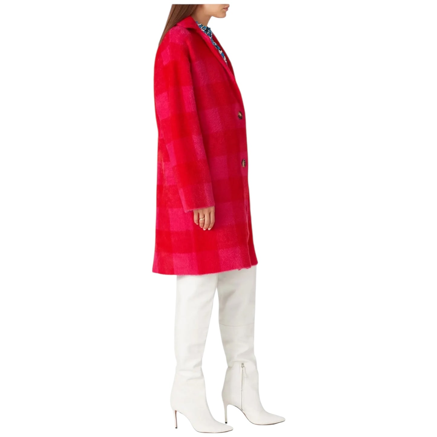 Essentiel Antwerp Pink and Red Wice Check Coat - 12