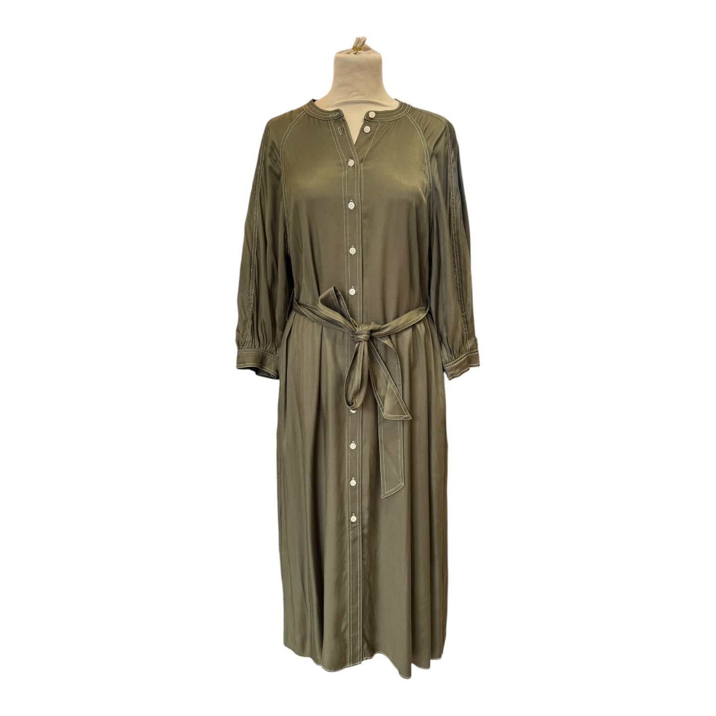 Whistles Khaki Mabel Topstitch Dress - 12