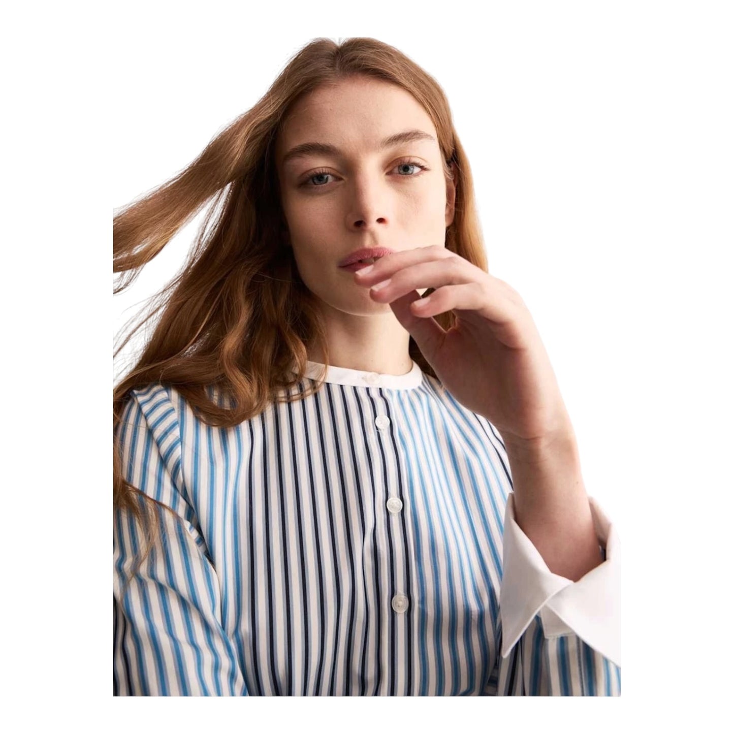 Jaeger Pure Cotton Blue Striped Midi Waisted Dress - 10