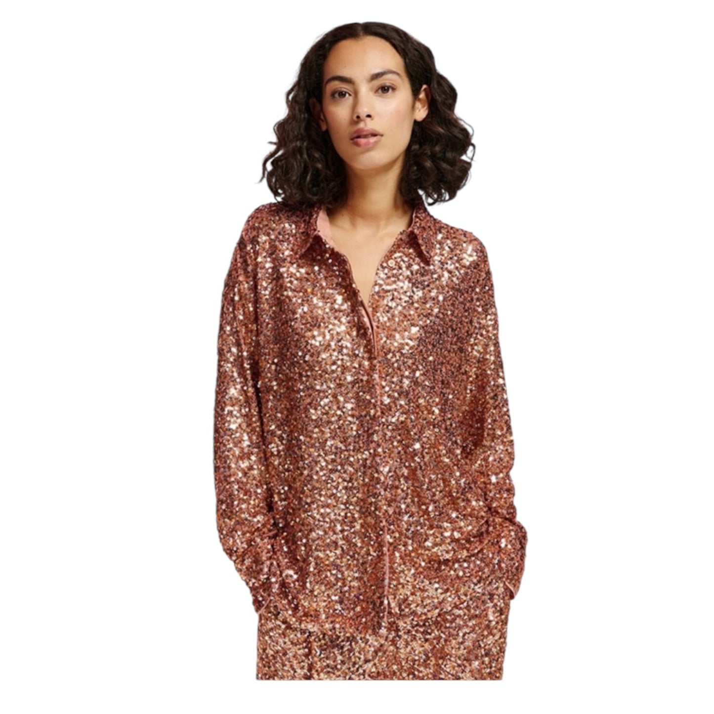 Essentiel Antwerp Ezilion Rose Gold Sequin Top - XS (Oversized)