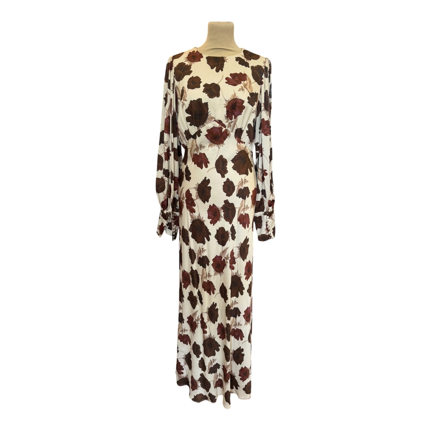 Malina Alize Floral Satin Maxi Dress in Wine Peony - 12/14