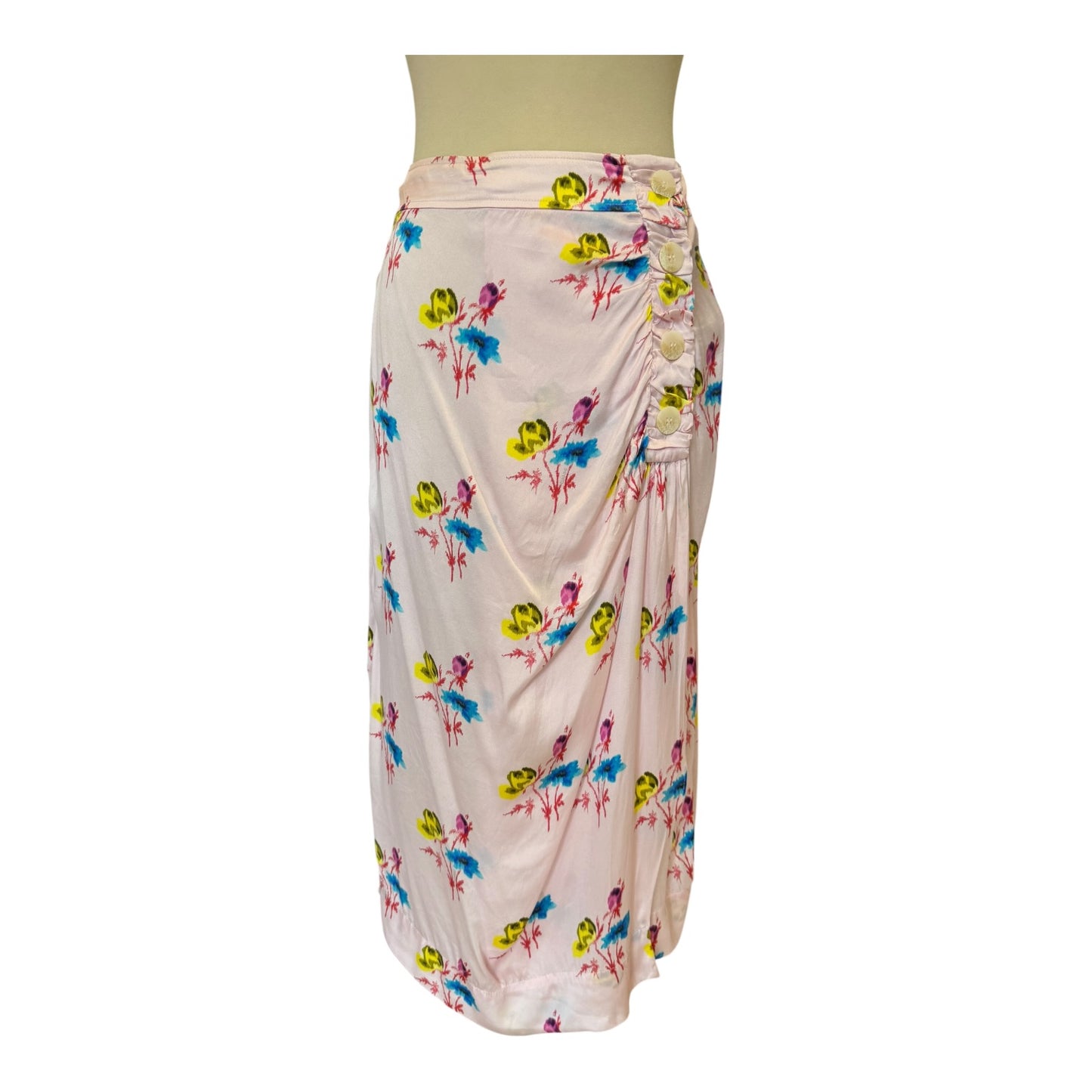 Ganni Pink Silk Floral Midi Skirt - 10