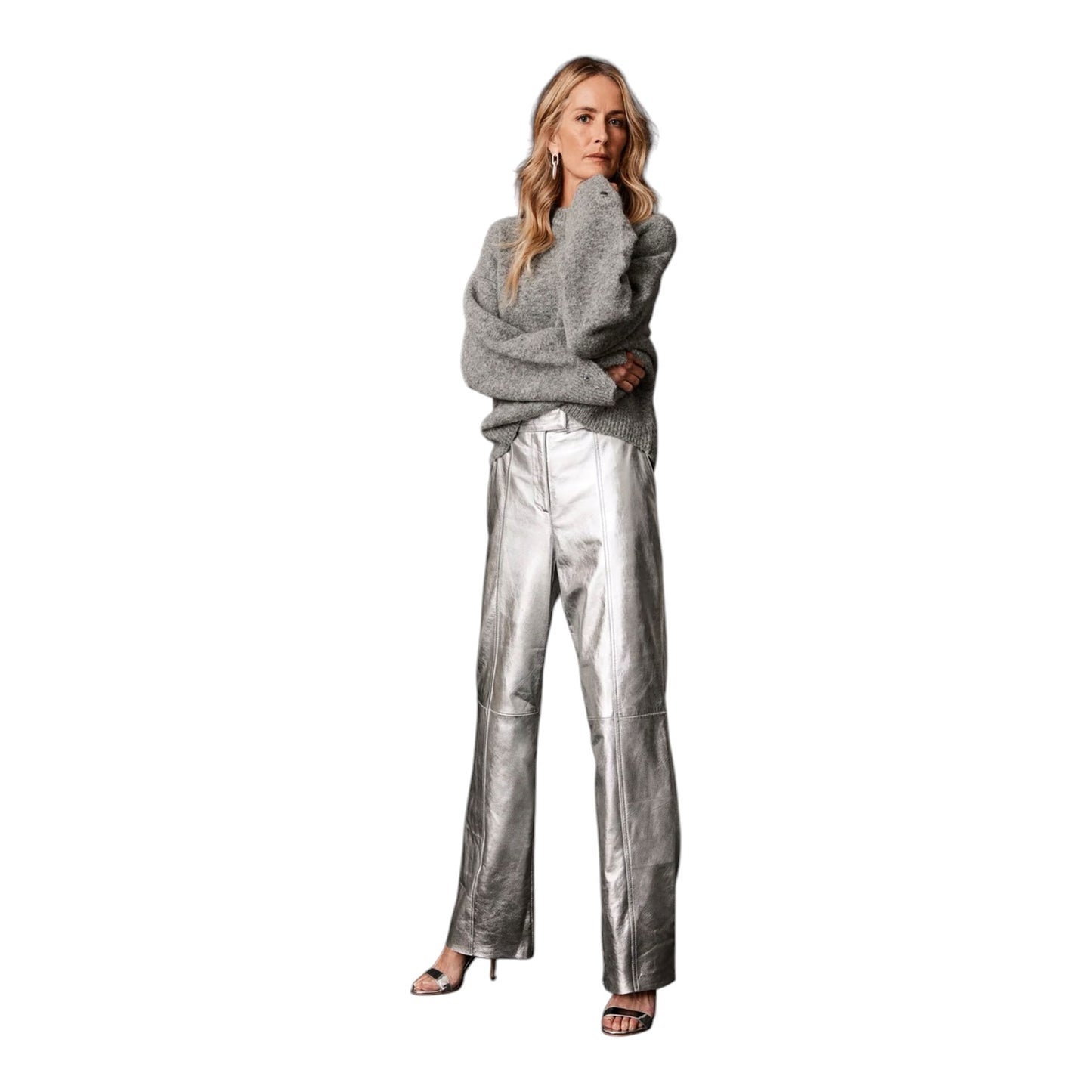 Mint Velvet Silver Leather Trousers - 12