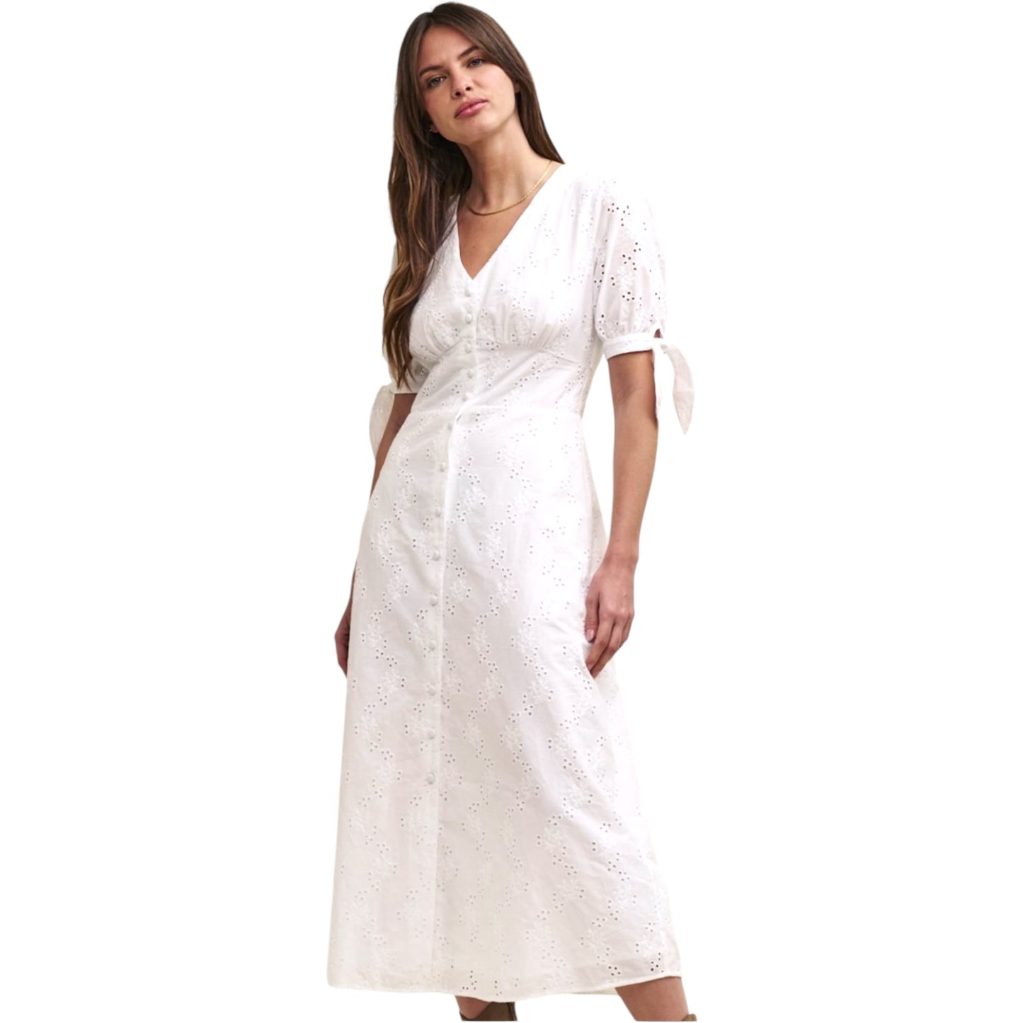 Nobody's Child White Plain Alexis Midi Dress - 14 - NEW