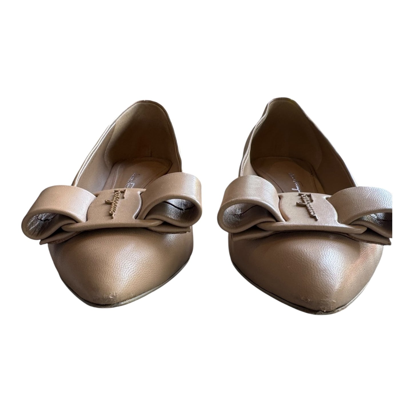 Salvatore Ferragamo Nude Bow Front Flats - 7