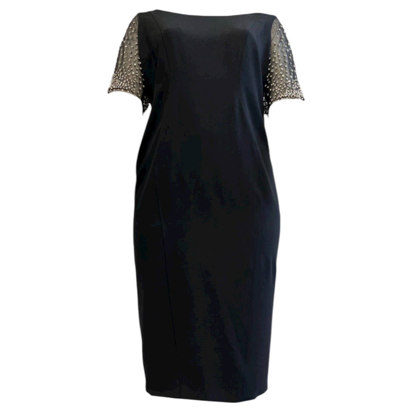 Marina Rinaldi Black Beaded Sleeve Sheath Dress - 16