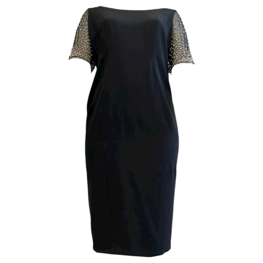 Marina Rinaldi Black Beaded Sleeve Sheath Dress - 16