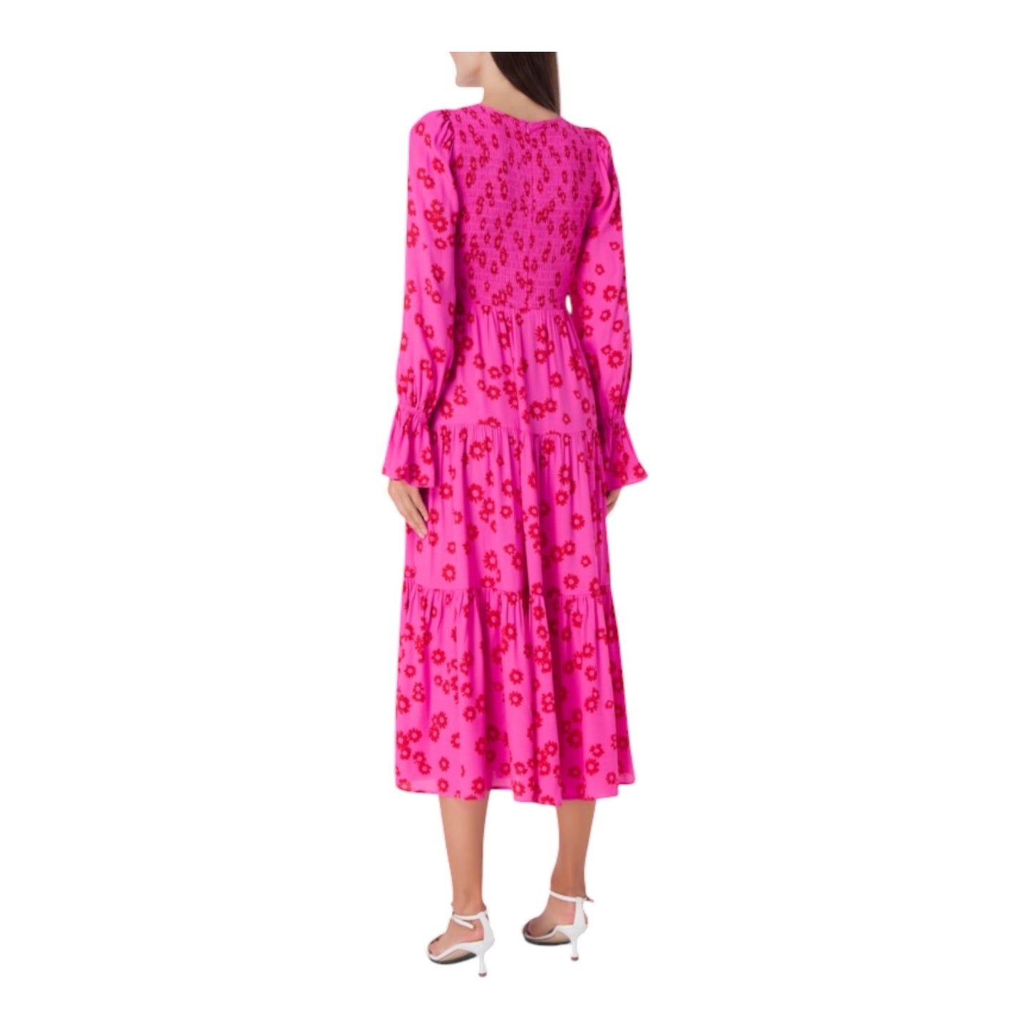 Kitri Petra Pink Daisy Print Shirred Dress - 12