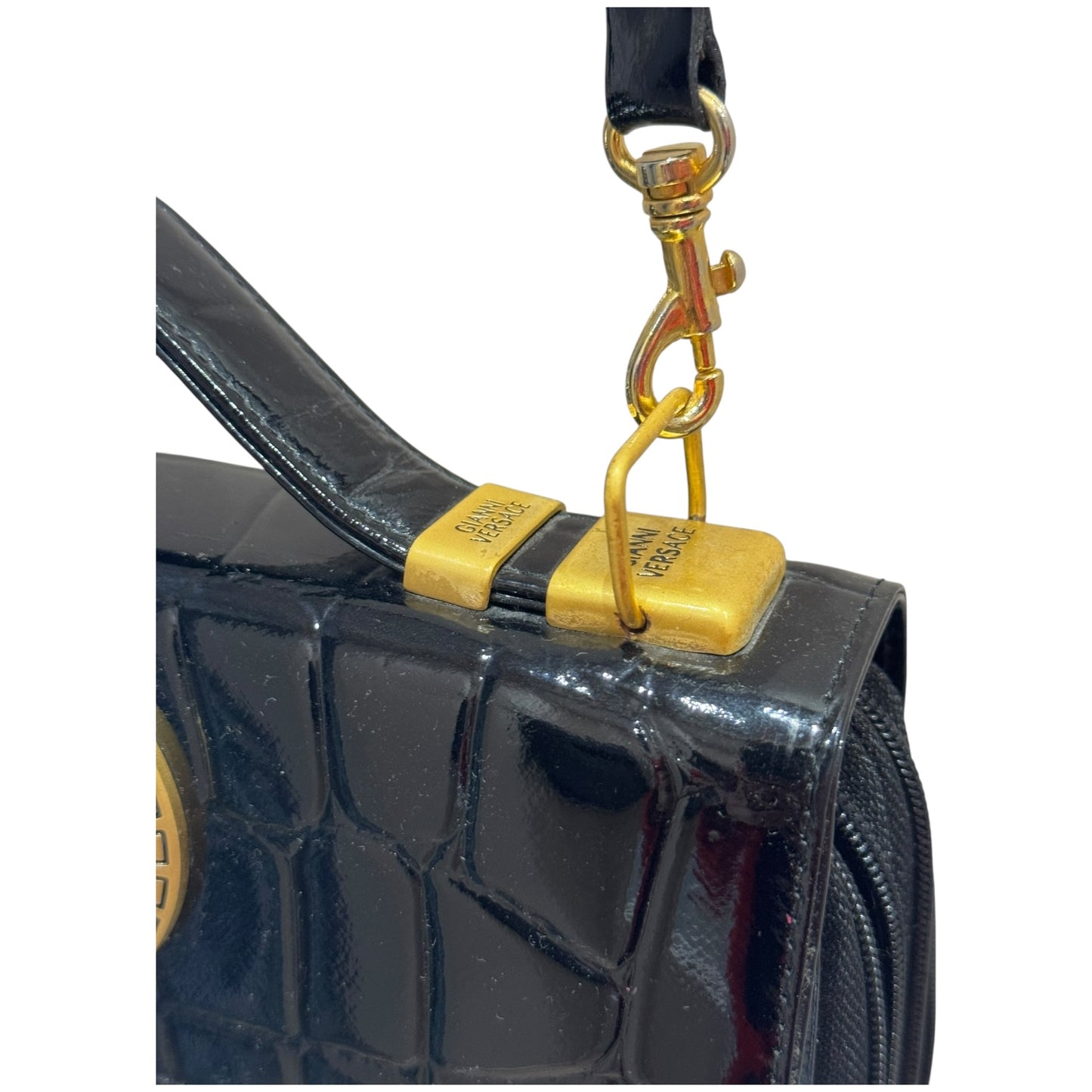 Versace Black Texture Patent Leather Cross Body Bag