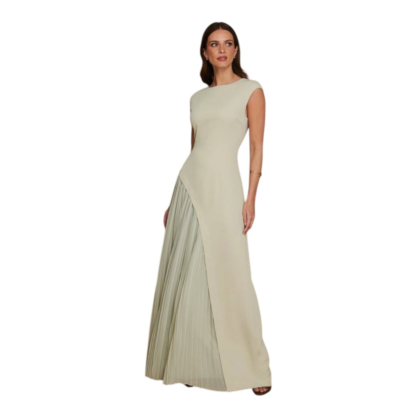 Six Stories Elena Cap Sleeve Pleated Maxi Dress Pistachio - 10