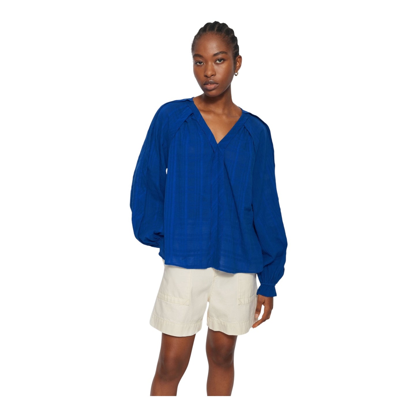 Jigsaw Cobalt Textured Cotton V Neck Top - 8