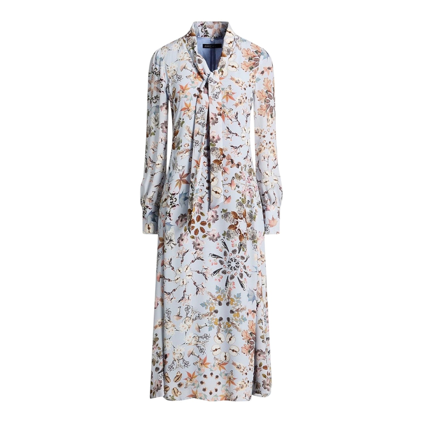 Marc Cain Tie Neck Blue Autumnal Print Dress - 14