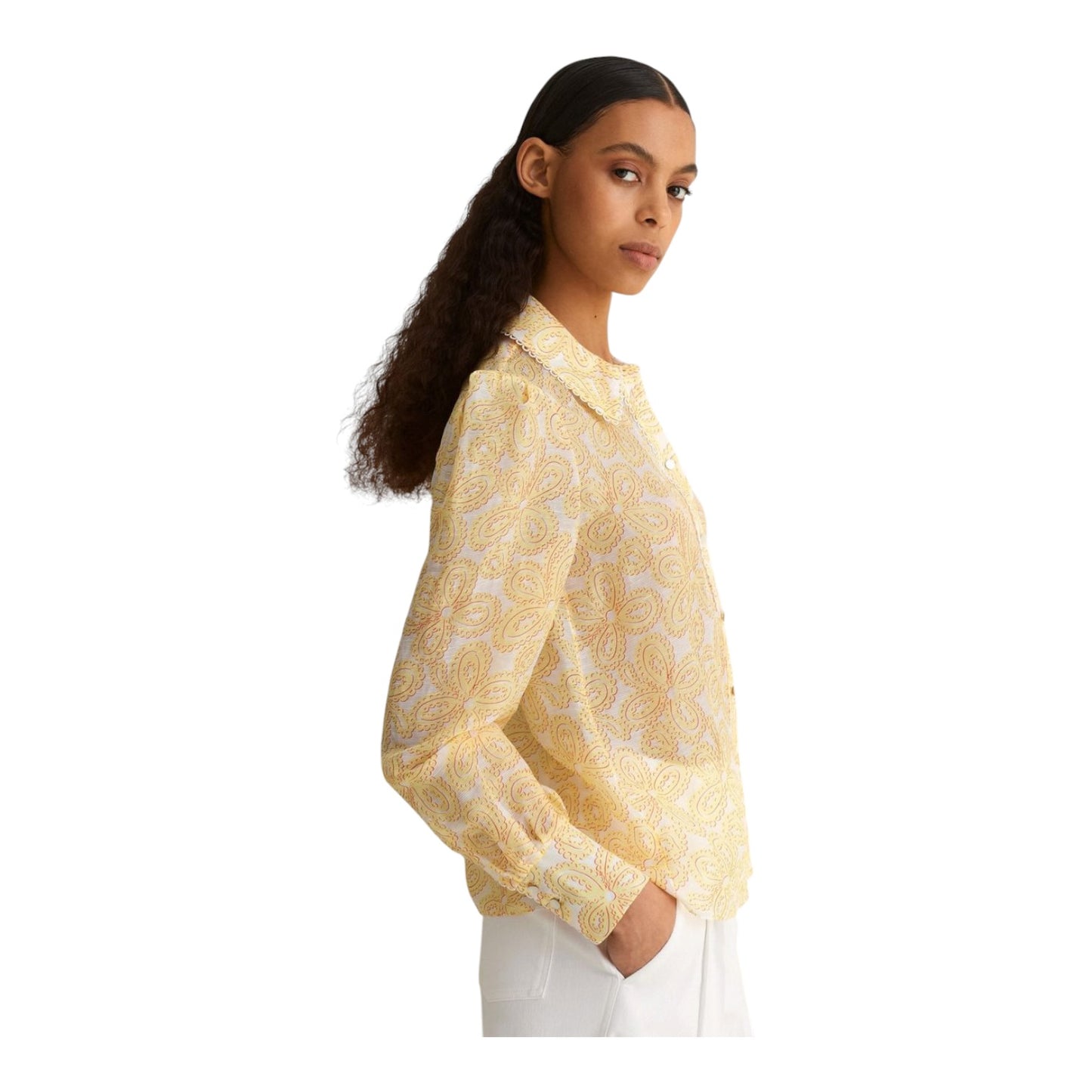 Me + Em Silk Linen Lace Balloon Sleeve Blouse - 14