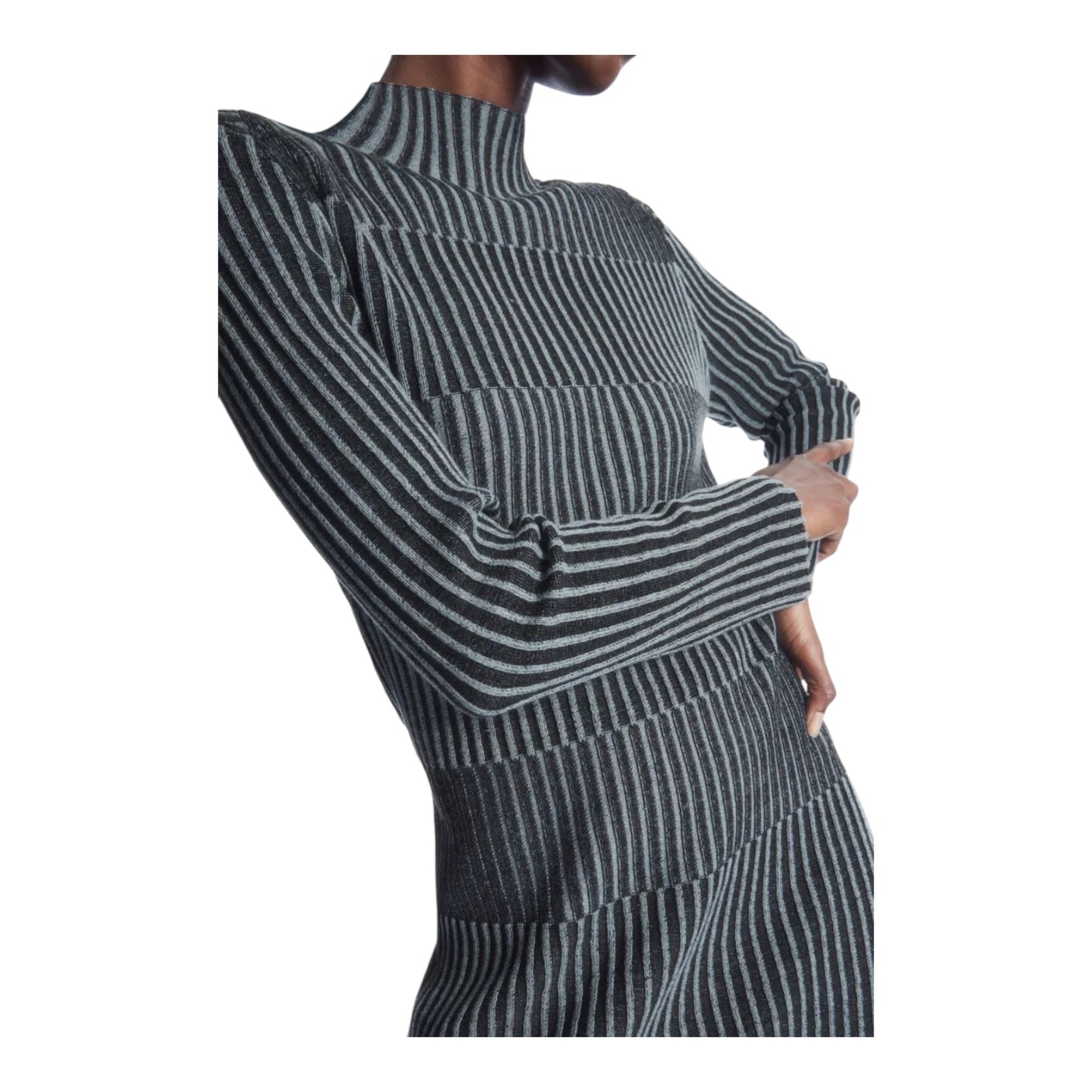 COS Striped Ribbed Knit Midi Dress - 12 - NEW