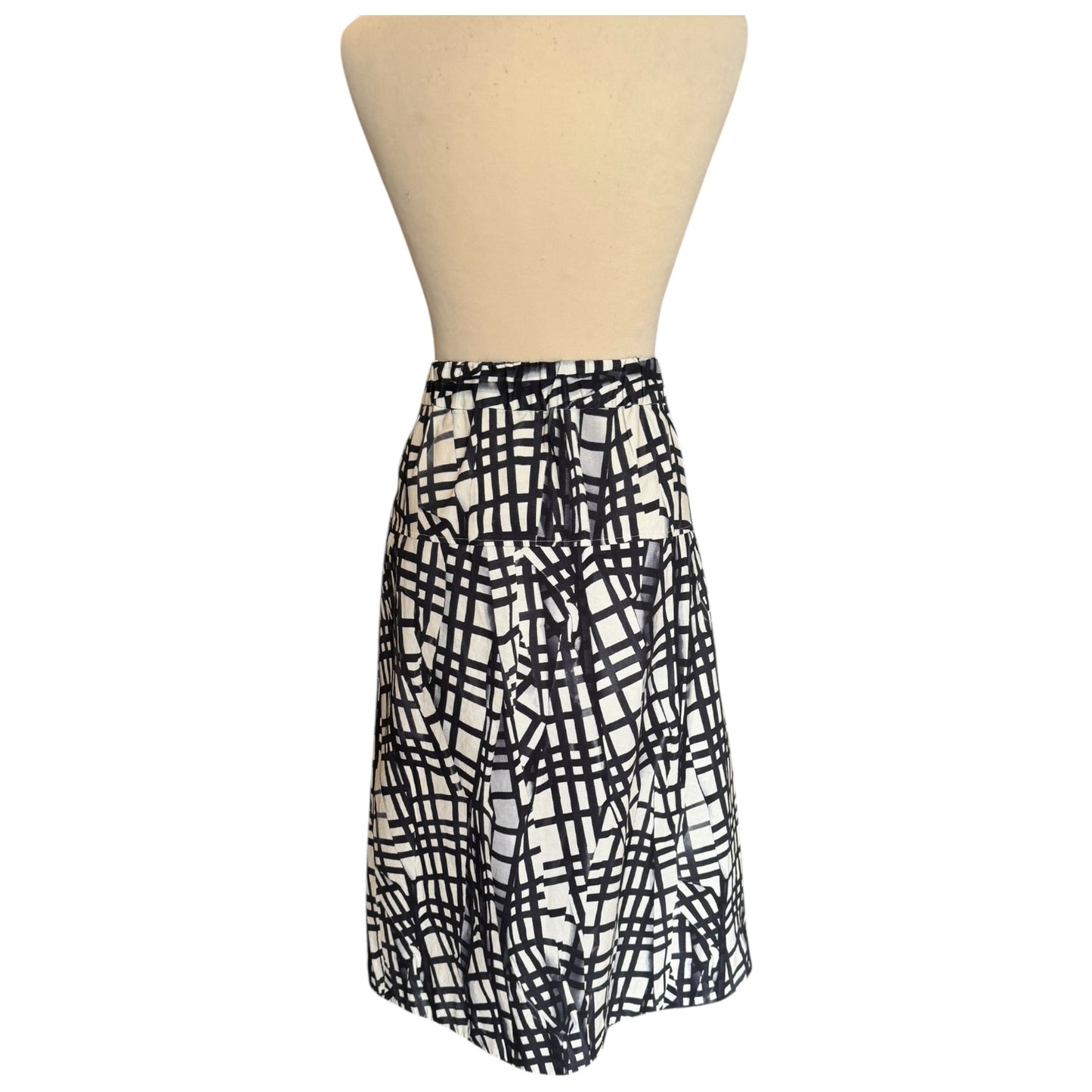 COS Cream and Black Check Cotton Skirt - 12/14